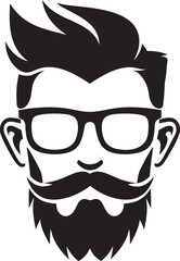 Trendy Artistic Fusion Black Logo Icon of Cartoon Hipster Man Face Modern Vintage Sophistication Hipster Man Face Cartoon in Black Vector