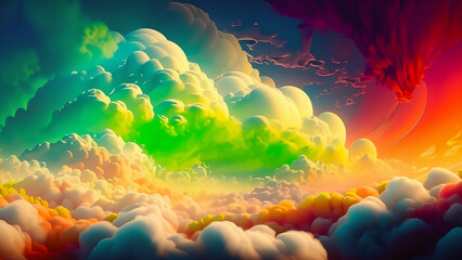 Fototapeta na wymiar Abstract illustration with beautiful colorful thick clouds in the colorful sky. 4K wallpaper