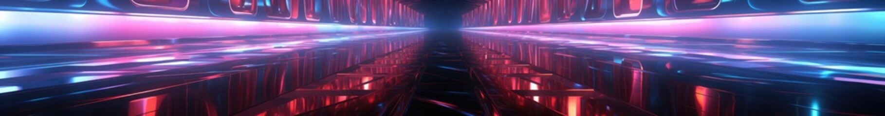 Neon tunnel with smooth transition from blue to pink with reflection in the floor, virtual corridor - 3D Illustration