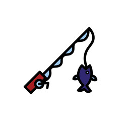 Fishing Fish Rod Filled Outline Icon
