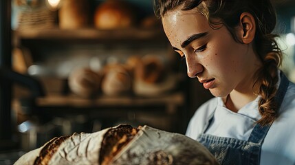 Female artisan smelling fresh baked bread