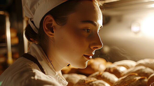 Female artisan smelling fresh baked bread