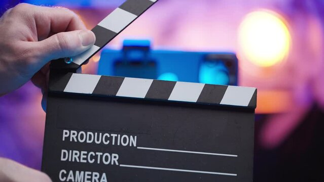 Film production clapper board start rolling the multi-camera smartphone 4K