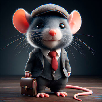 little rat in business suit, digital art, 3d rendering