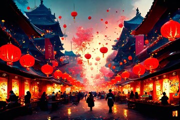 Celebrate Prosperity Chinese New Year and the Ancient Lunar Cycle, Generative Ai