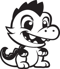 Obraz premium Charming Dino Chic Cartoon Black Vector Design Cuddly Dino Charm Cute Black Logo Icon