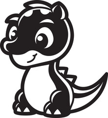 Friendly Dino Face Cute Black Logo Icon Cheerful Dino Style Black Vector Icon