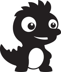 Smiling Dino Chic Black Cartoon Icon Sweet Dino Hug Cute Black Vector