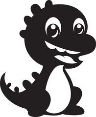 Cheerful Dino Charm Black Logo Icon Joyful Dino Hug Vector Black Design