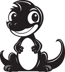 Charming Dino Chic Vector Black Cartoon Friendly Dino Face Cute Black Logo