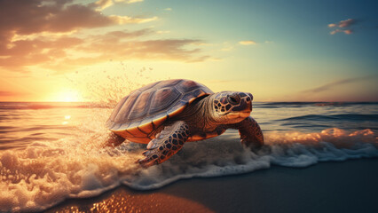Seaside Testudine Tranquility: Turtle at Dusk