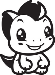 Cheerful Dino Delight Vector Black Logo Icon Charming Dino Chic Cartoon Black Vector