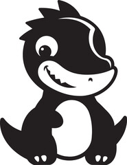 Playful Dino Charm Vector Black Smiling Dino Chic Black Cartoon Icon