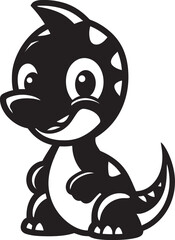 Dino Delightful Cute Black Icon Cheerful Dino Charm Vector Black Logo