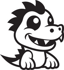 Adorable Dino Joy Black Logo Cartoon Tiny T Rex Treasures Vector Black Icon