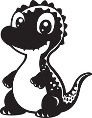Smiling Dino Chic Black Cartoon Icon Sweet Dino Hug Cute Black Vector