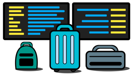 Illustration of suitcases and bags at the airport.