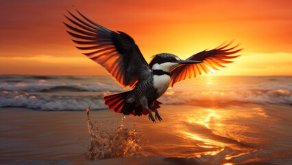 Sunset Serenade: Bird by the Sea
