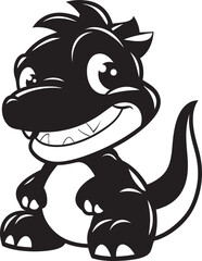 Joyful Dino Hug Cute Black Icon Lovely Dino Whimsy Vector Black Logo