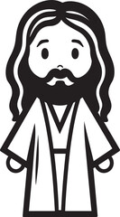 Kind Embrace Cute Jesus Black Icon Eternal Radiance Cartoon Jesus Vector