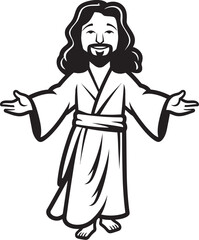 Divine Light Cartoon Jesus Logo in Black Saviors Embrace Black Vector Jesus