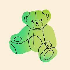 Cute green Teddy Bear. Funny character. Valentines day, love, romance, toy, gift concept. Cartoon style. Hand drawn colorful illustration. Gradient color. Greeting card, print, design template
