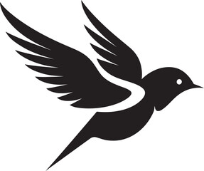 Ethereal Winged Charm Cute Bird in Black Serene Avian Elegance Black Vector Icon