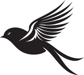 Feathered Elegance Flying Bird in Black Aerodynamic Joy Cute Black Logo Bird