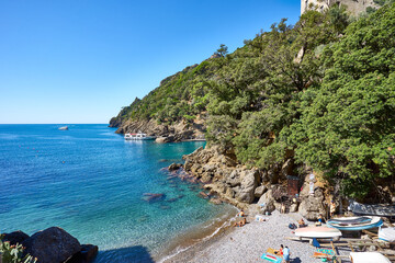 Beautiful bay at the famous monastery “San Fruttuoso” in Liguria in Italy