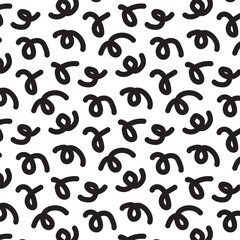 Black brush scribble on white background seamless pattern. Doodle childish design. Vector illustration. 