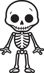 Cartoonish Skeletal Charm Black Icon Lovable Bone Buddy Full Body Design