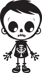 Adorable Bony Companion Black Logo Icon Cheerful Skeleton Character Full Body Design
