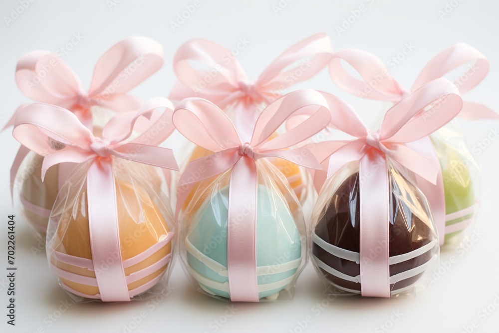 Poster festive display of easter eggs in bright colors, featuring playful patterns such as polka dots and s