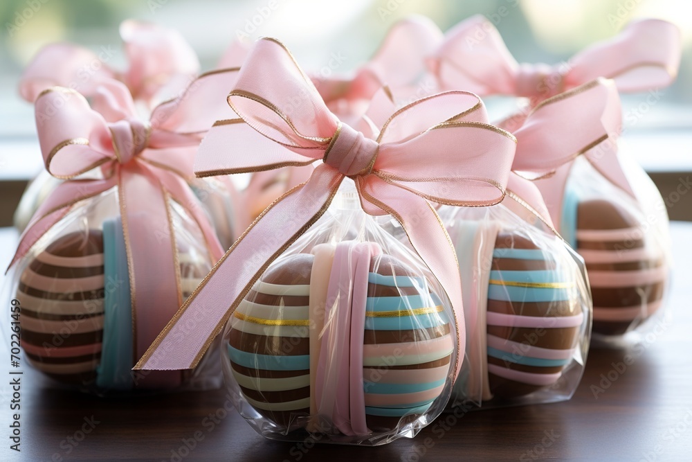Poster festive display of easter eggs in bright colors, featuring playful patterns such as polka dots and s
