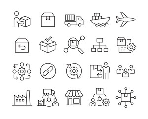 Supply Chain Icons - Vector Line. Editable Stroke.