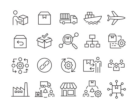 Supply Chain Icons - Vector Line. Editable Stroke.