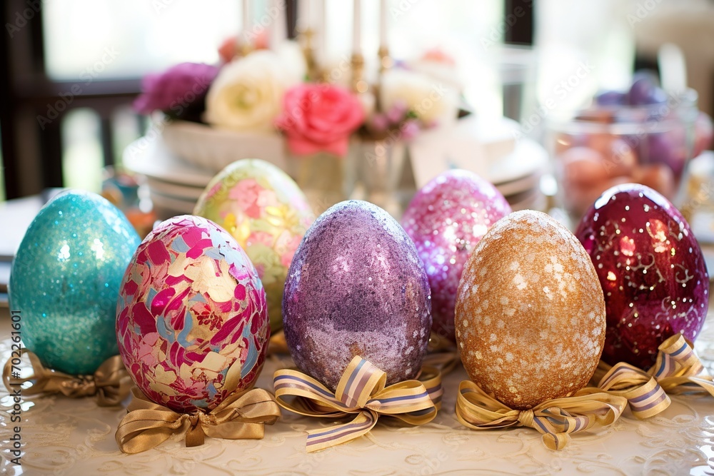 Aufkleber festive display of easter eggs in bright colors, featuring playful patterns such as polka dots and s