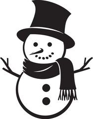 Cheerful Snowman Delight Cute Icon Snowy Frosty Flakes Black Vector