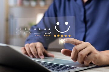 Online customer satisfaction survey feedback and ratings for business success, User give rating to...