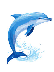 dolphin in water, large dolphin emerging from the water , dolphin illustration vector, playful dolphin leaping upwards amidst a spray of bubbles.