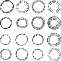 Handdrawn doodle grunge circle highlights. Charcoal pen round ovals. Marker scratch scribble inrounder. Round scrawl frames. Vector illustration of freehand painted circular