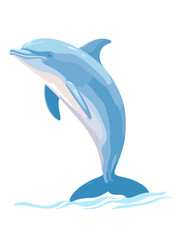 Fototapeta premium dolphin in water, large dolphin emerging from the water , dolphin illustration vector, playful dolphin leaping upwards amidst a spray of bubbles.