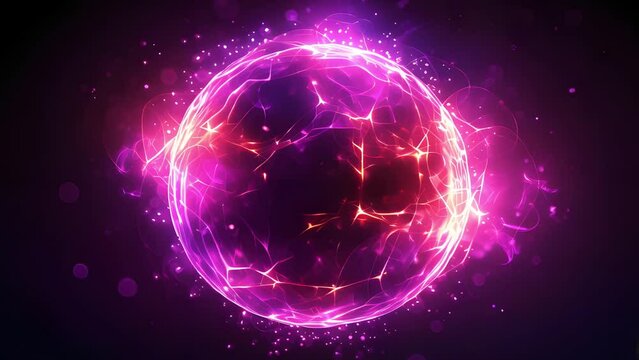 Abstract purple energy ball of shining magical particles and waves on a dark background. video 4k