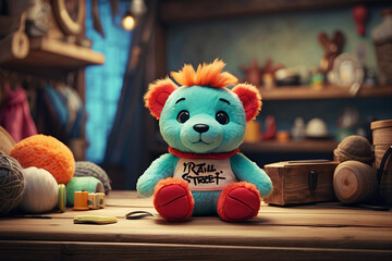 Cute 3D teaddy bear plush toy, blue and orange color
