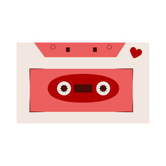 Stereo cassette with heart sticker. Retro illustration Isolated on white background.