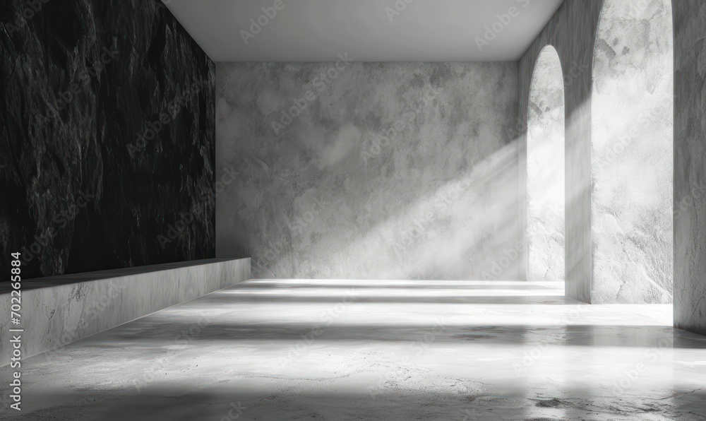 Poster sleek minimal abstract background with a spotlight on a smooth gray plaster wall, ideal for sophisti