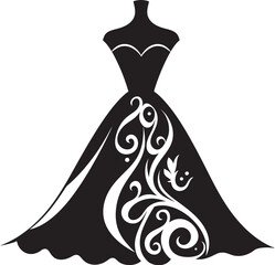 Fashionistas Essential Vector Womans Dress Designer Elegance Iconic Black Dress Emblem