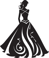 Designer Elegance Iconic Black Dress Emblem Couture Glamour Womans Dress Vector Logo
