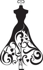 Chic Elegance Womans Dress Emblem Elegant Draping Black Dress Icon