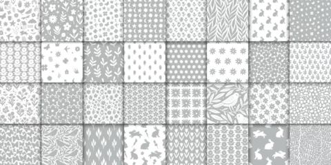 Foto op Canvas 32 cute doodle seamless patterns. Hand drawn seamless pattern with flowers leaves birds and symbols © irenemuse